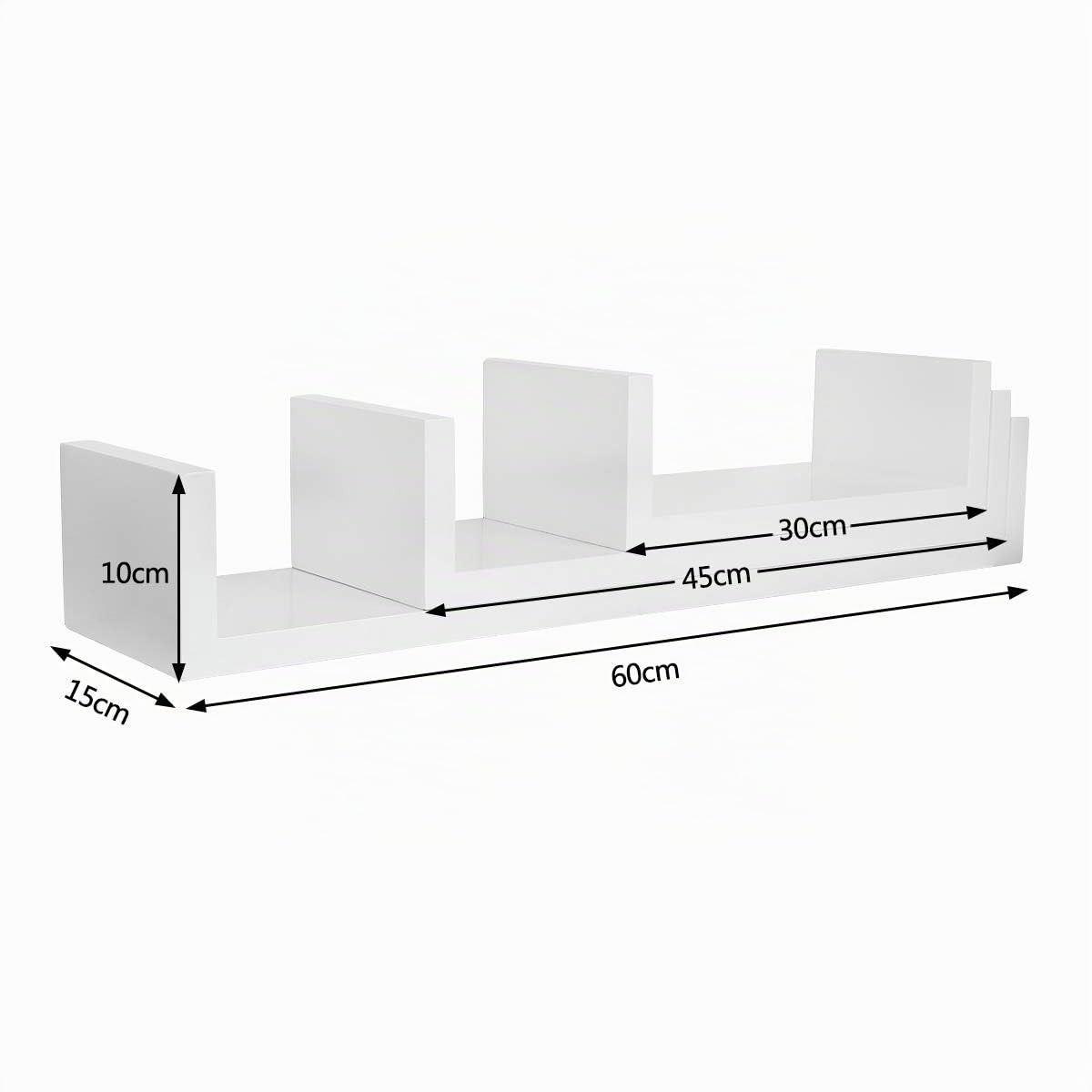 Meerveil Etagere Murale Lot de 3 Etagères Murales Blanche Murale Tablettes Flottantes Étagères de Rangement Forme de U, 30/45/60cm, Charge 15kg, pour Salle de Bain Chambre Salon Cuisine, Blanc