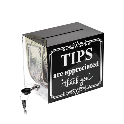 Lesnala Acrylic Tip Jar with Lock for Money Donation Raffle Cash Collection Storage Box for Bartender Bars Restaurants Musicians Drive and More 6 X 4 X 5 Inch