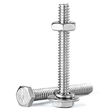 #10-24 x 2 Hex Head Bolts Screws, Nuts, Flat and Lock Washers Assortment Kit, 304 Stainless Steel18-8, Bright Finish, Machine Fully Thread 10Sets