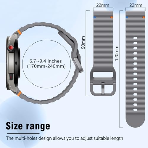 Image of 22mm Silicone Watch Band Compatible with Amazfit T-Rex 3 Pro 48mm /Balance 2 /Balance /Bip 6 /Bip 5 /GTR 4 /GTR 3 /GTR 2 /GTR 47mm, Wavy Replacement Strap for Amazfit Cheetah /Stratos 3 /2s