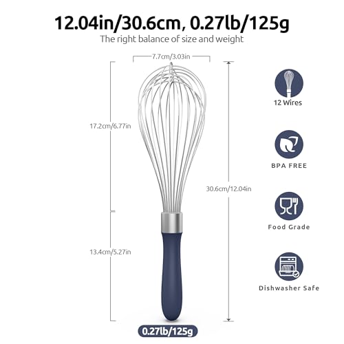 Image of U-Taste Wire Whisk for Cooking, 18 /10 Stainless Steel Wisk, L /Midnight Blue