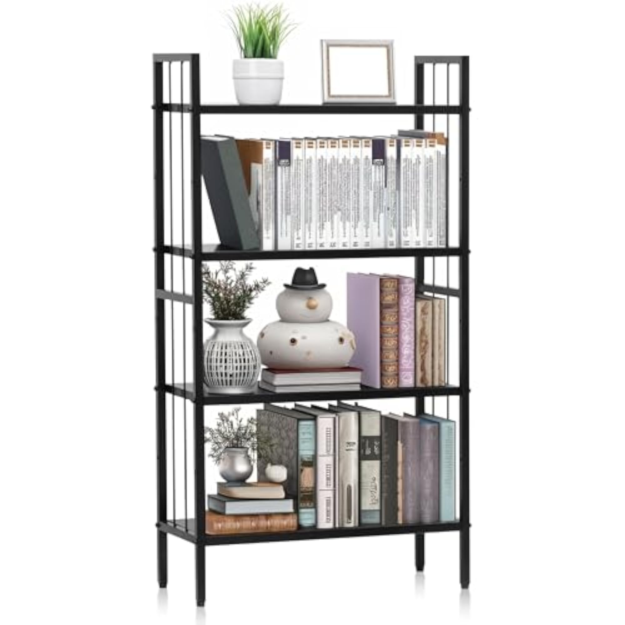 4 Tier Height Adjustable Metal Bookshelf, Open Design