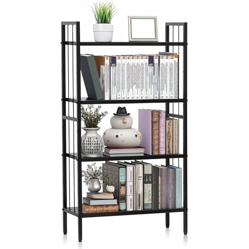 Image of Livzing 4 Tier Height Adjustable Metal Bookshelf Metal Rack Wooden Almirah for Home Library Book Shelf Open Display Books Rack 4 Layer Book Shelf Bookcases DIY