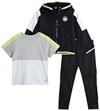 Body Glove Boys' Tracksuit Set - 3 Piece Windbreaker Jacket, Tricot Cargo Jogger Sweatpants, and Performance T-Shirt (2T-7), Size 3T, Black/Lime/Heather Gray