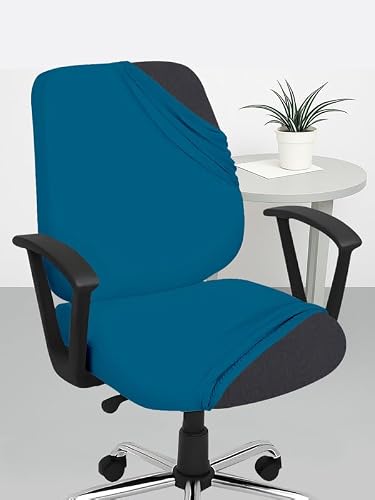 HOTKEI Set of 1 Airforce Blue 2 Piece Office Chair Cover 200GSM Fabric Stretchable Elastic Removable Washable Office Computer Desk Executive Rotating Chair Seat Covers Slipcover Protector