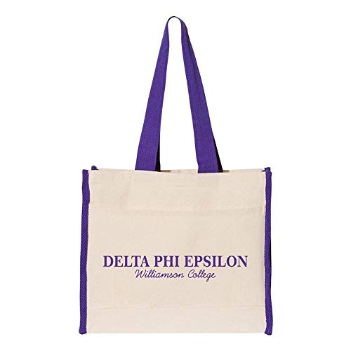 Greekgear Delta Phi Epsilon DPHIE Tote with Contrast-color Handles Natural/Purple