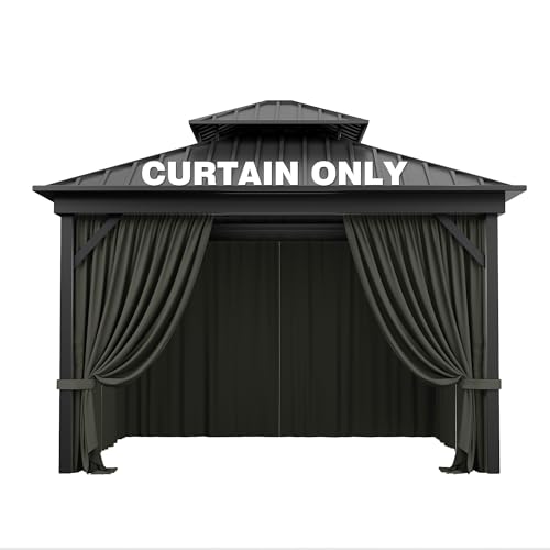 Pakunoda Outdoor Gazebo Curtain Replacement Universal 4-Panel Sidewalls 10' X 10',Outdoor Patio Waterproof Privacy Curtain with Double Zipper for Patio,Garden, and Backyard (Curtain Only)