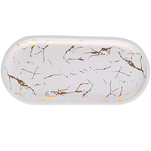 YDoLimmer Keramik Serviertablett 26.5x12cm Oval Kosmetiktablett Marmor Badezimmertablett Dessertteller Porzellan Servierplatte Vorspeisenteller Servierteller (Weiß)