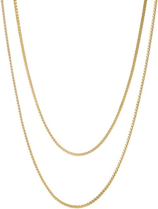 14K Yellow Gold Box Chain Necklace for Women and Men, Genuine Gold (0.6mm、1mm - Lengths from 16 to 30 Inches) - Image 2