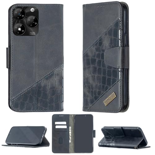 jioeuinly Case Compatible for Hisense U43 Phone Case Cover [with Tempered Glass Screen Protector] Flip Stand Cover Stitching Style Wallet Case Black