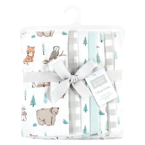 Image of Hudson Baby Unisex Baby Cotton Flannel Burp Cloths, Neutral Woodland Pals 7-Pack, One Size