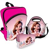 Kit Mochila de Costa Infantil + Lancheira + Estojo Princesa Castelo