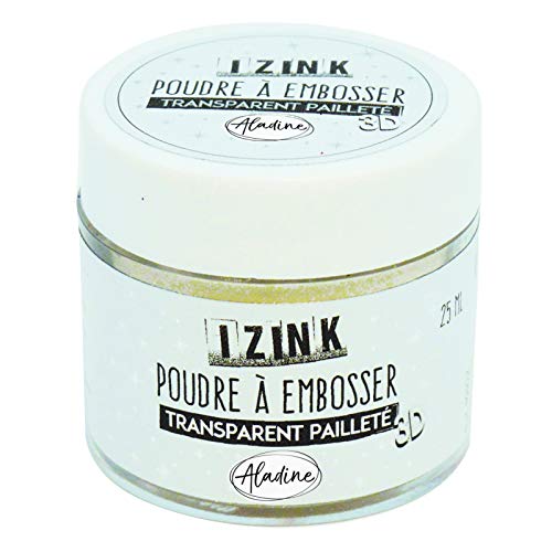 Aladine - Aladine - Poudre à Embosser Izink Transparent Glitter - Embossing avec Paillettes - Effet Volume 3D pour Scrapbooking et Carterie Créative - Scrap en Relief Transparent Pailleté - Pot de 25 ml