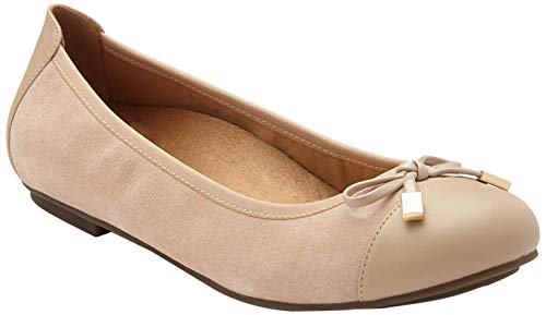 Vionic Women's Spark Minna Ballet Flat - Ladies Cap Toe Walking Flats with Concealed Orthotic Arch Support Sand 8 Medium US