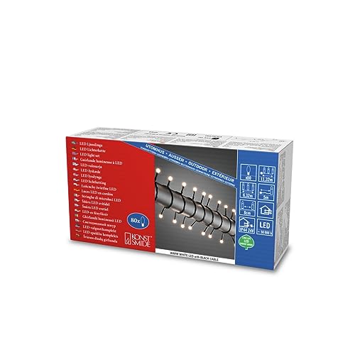 Preisvergleich Produktbild Konstsmide 3691-107 LED Globelichterkette mit runden Dioden / für Außen (IP44) / 24V Außentrafo / 80 warm weißen Dioden / schwarzes Kabel, warmweiß, 80 LEDs