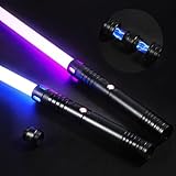 Papi Dada Premium FX Lichtschwert mit Metallgriff, 2er Set Vibrierendes Laserschwert, Wiederaufladbares Doppel Lichtschwert, Lichtschwert Doppelklinge mit 15 Farben & Soundeffekten (Premium-Schwarz)