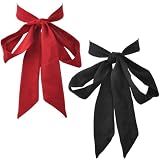 SOFPLATE 2 Stück 56 Zoll Damen Fliege Zum Selbstbinden Band Schwarz Rot Faltbar Chiffon Stoff Schleife Krawatten Hochzeitsschärpe Gürtel Für Uniform Schule Cosplay T Shirt Accessoire Kleidergürtel Par