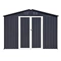 10 x 8 FT Outdoor Storage Shed, Metal Garden Tool Shed with Slooping Roof, Lockable Doors and Aluminum Frames, Easy to Assemble for Garden, Patio, Lawn, Black