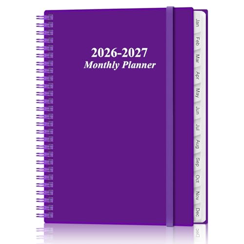 2026-2027 Monthly Planner - 15 Monthly Calendar, April 2026 - June 2027, Two Pages Per Month, 9" x11" Planner with Tabs, Strong Twin-Wire Binding, Inner Pocket, Purple