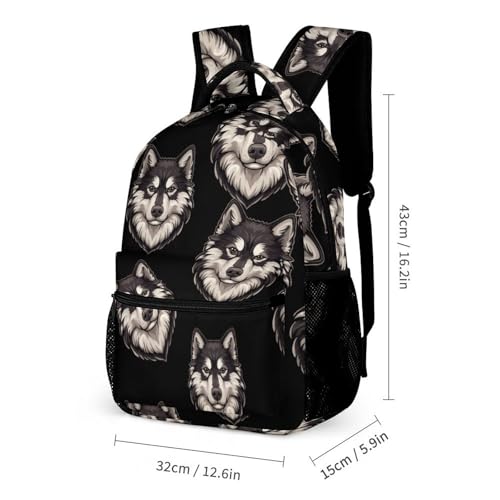 Cool Alaskan Malamute Dog Travel Backpack Lunch Box Pencil Case 3Pcs Set for Men Women Office Outing University2