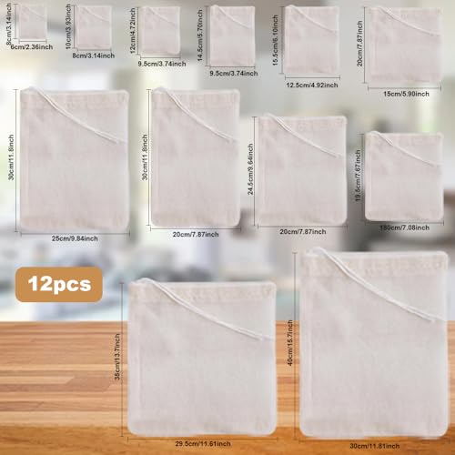 Miniatura 2 de Wyan 12 Pcs Bolsa Muselina De Algodón, Cocinar Bolsas De Algodón Natural, Reutilizable Bolsas De Algodón Con Cordón Para Secos Especias Nueces Café Lavanda, Bolsas Para Cocinar