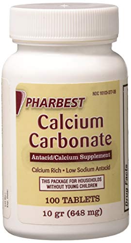 Pharbest Calcium Carbonate Antacid and Calcium Supplement 10 Grains - 100 Tablets by HARBEST