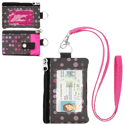 Image of Minimalist RFID Wallet with Lanyard, Multi-functional ID Case with 2 Zipper Pockets and Key Chain for Men and Women, Tactical Badge Pouch Cards Holder, Coin Purse for Travel Sports - Two-Tone