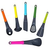 AOCKS Kitchen Utensil Set Cooking Tools with Rotating Carousel Elevated Handles Gadget Set Heat Resistant Non-Stick Silicone Cookware 6 PCS