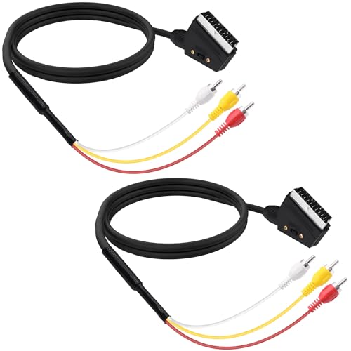 YARCHONN SCART to 3 RCA Cable Lead Converter Adapter Switchable 3 RCA Composite Video Left + Right Stereo/Mono Audio and Video to RGB SCART Converter for DVD TV Game Consoles -1.5M/4.92FT -2pcs