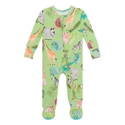 Posh Peanut Baby Rompers Pajamas - Newborn Sleepers Boy Clothes - Kids One Piece PJ - Soft Viscose from Bamboo (Safari Animals Footie Zippered, 0-3 Months)