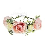 June Bloomy Women Rose Flower Crown Eucalyptus Leave Headband Baby Shower Floral Headpiece Greenery Garland Hair Wreath Photo Shoot (Rose Pink)