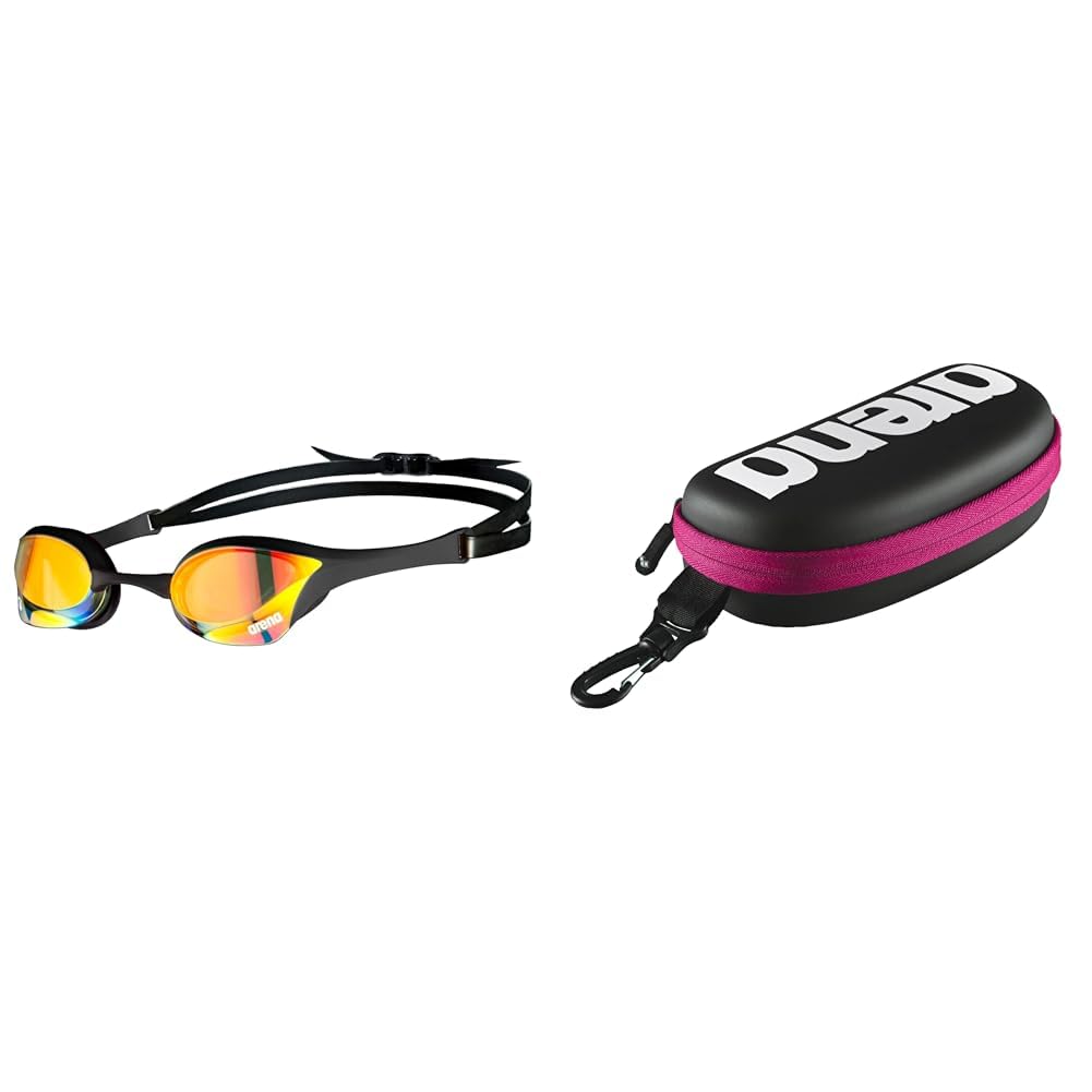 ARENA Gafas Cobra Ultra Swipe Mirror Natación, Unisex niños, Yellow Copper, Talla Única 000001E048-509 Estuche para Gafas de natación, Unisex Adulto, Negro/Fucsia (Black White Fuchsia)