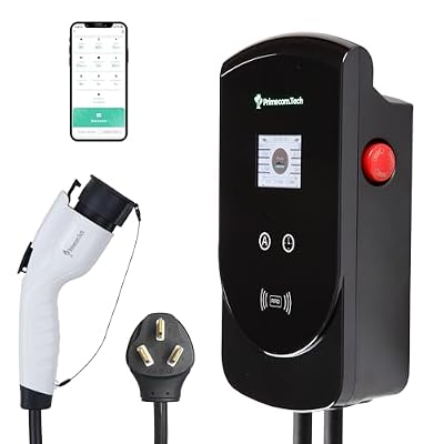 50 Amp - PRIMECOM.TECH Level-2 Smart Electric Vehicle Home Charging Station 220 Volt for Tesla and All EV Brands 30' Feet Length (25 Feet, NEMA 10-50p)