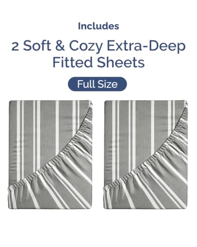 Image of CGK Linens 2 Pack Extra Deep Full Fitted Sheets - Grey Stripes