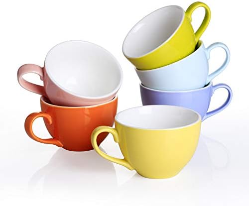 Panbado 6 Piece Porcelain Mug Set Ivory White Coffee Tea Water Cup, Ceramic Cspresso Cups with Glowing Glaze, 13 oz/370ml