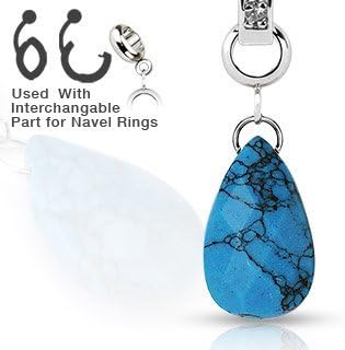 Add-On Charm Turquoise Teardrop Dangle Charm for Navel Rings, Dermal Anchors Labret cz top not included