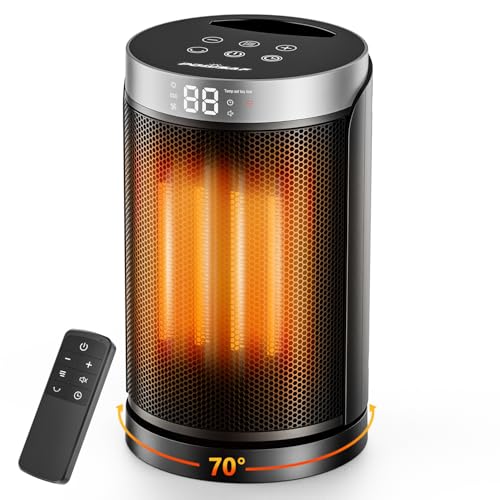 1500W Space Heater for Indoor Use, Portable PTC Ceramic Heater with 70° Oscillation, Remote Control, 1–12H Timer, Quiet Electric Heater with Overheat & Tip-Over Protection for Bedroom and Office