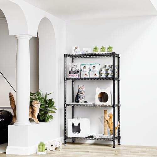 Image of M MZG 1000 lbs 4 Tier Shelf Metal Storage Shelves Shelving Wire Rack Heavy Duty Closet Organizers for Garage Kitchen Bathroom Laundry Black 13.8 inch D x 35.4 inch W x 59.5 inch H