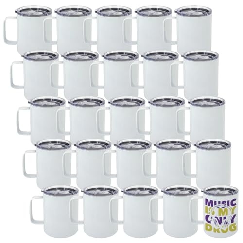 Lilsofee 25 Pack 12 oz Sublimation Mugs with Handle and Lid Straw