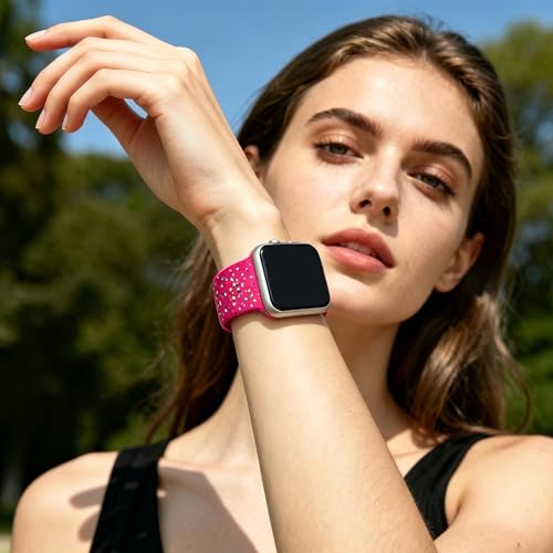 Image of Sport Bands Compatible with Apple Watch Band Women Men 40mm 38mm 41mm 42mm 44mm 45mm 46mm 49mm ,Soft Wristband Waterproof Replacement Strap for iWatch Bands Series 11 10 9 8 7 6 5 4 3 2 1 SE Ultra Hot Pink