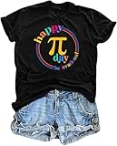 PICKID Pi Day Shirt Women Math Teacher Shirts 3.14 Graphic Happy Pi Day T-Shirt Teacher Gift Tee Casual Short Sleeve Top Black