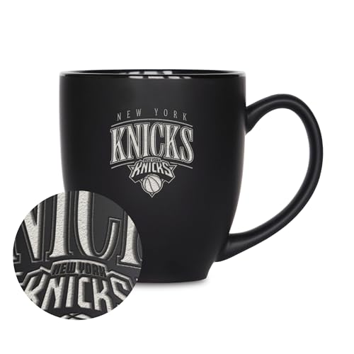 Rico Industries NBA Basketball New York Knicks Alternate 1 15oz Laser Engraved Matte Black Ceramic Bistro Mug - For Hot or Cold Drinks