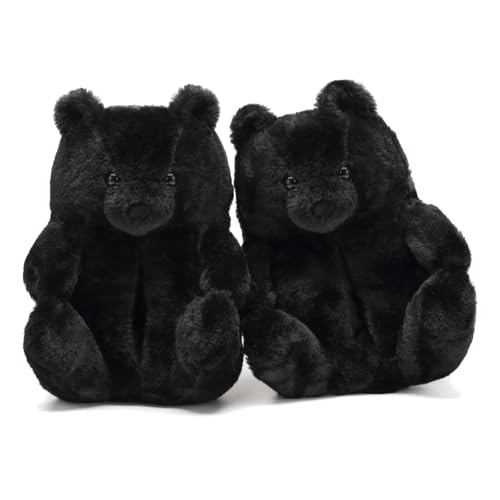 YUESAI Teddy Bear Slippers Christmas Slippers Cute Winter Warm Bedroom Fluffy Slipper Fuzzy Soft Cute Animal Slipper Women House Shoes Cartoon for Women Teen Girls Black