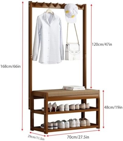 Pull Out Shoe Rack Rotating Shoe Cabinet Cabiner Rotate Rotating Shoe Storage Rack for Wardrobes Retractable，Stylish Bamboo Coat Rack with Shoe Bench, Space-Saving Hall Tree, 5-9 Hooks, Soft