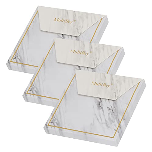 Marble Gold Edge Sticky Note Pads 3.4\"x 3.4\" Strong Stickies Notepad to Do List Cube Memo Paper Message Reminder Pads(3 Pads,300 Sheets)