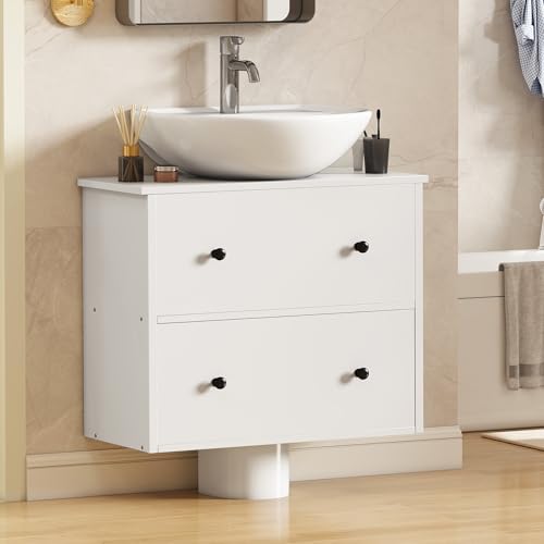 YITAHOME Armadietto da bagno sotto il lavandino, da parete sotto il lavandino, contenitore per bagno con 2 cassetti, armadietto per carta igienica, mobile da toeletta, 60 x 30 x 50 cm, per bagno