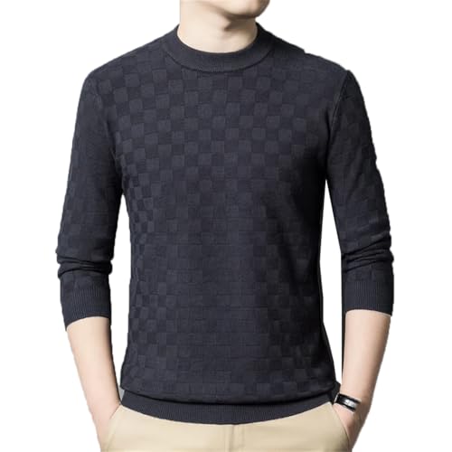 Men's Winter Plaid Knit Crew Neck Sweater Slim Fit Casual Loose Long Sleeve Pullover Sweater