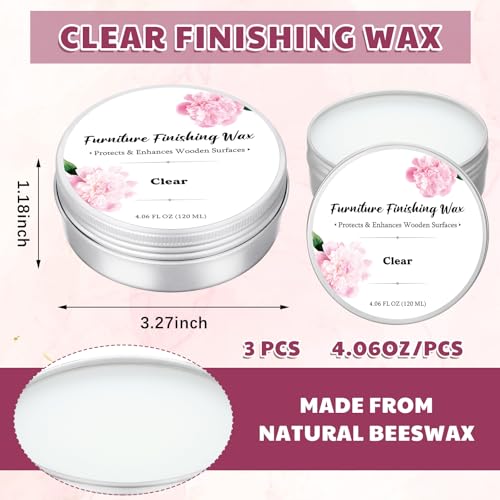 Dimsile 3 Pcs Chalk Paint Wax Clear Furniture Finishing Wax 4 oz White Sealing Wood Polish Furniture Protective Topcoat Paint for Table Painting Interior Cabinets Walls Home Decor