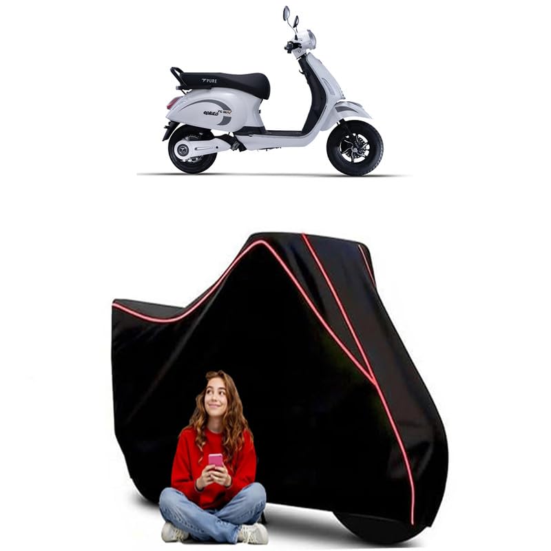 Image of Pure EV EPluto 7G Scooty Bike Cover Water Resistant Outdoor Use Universal Fit Scooters Motorcycles Heavy Duty UV Protection Dust Rain Scratch Resistant Elastic Bottom Black Blue Piping