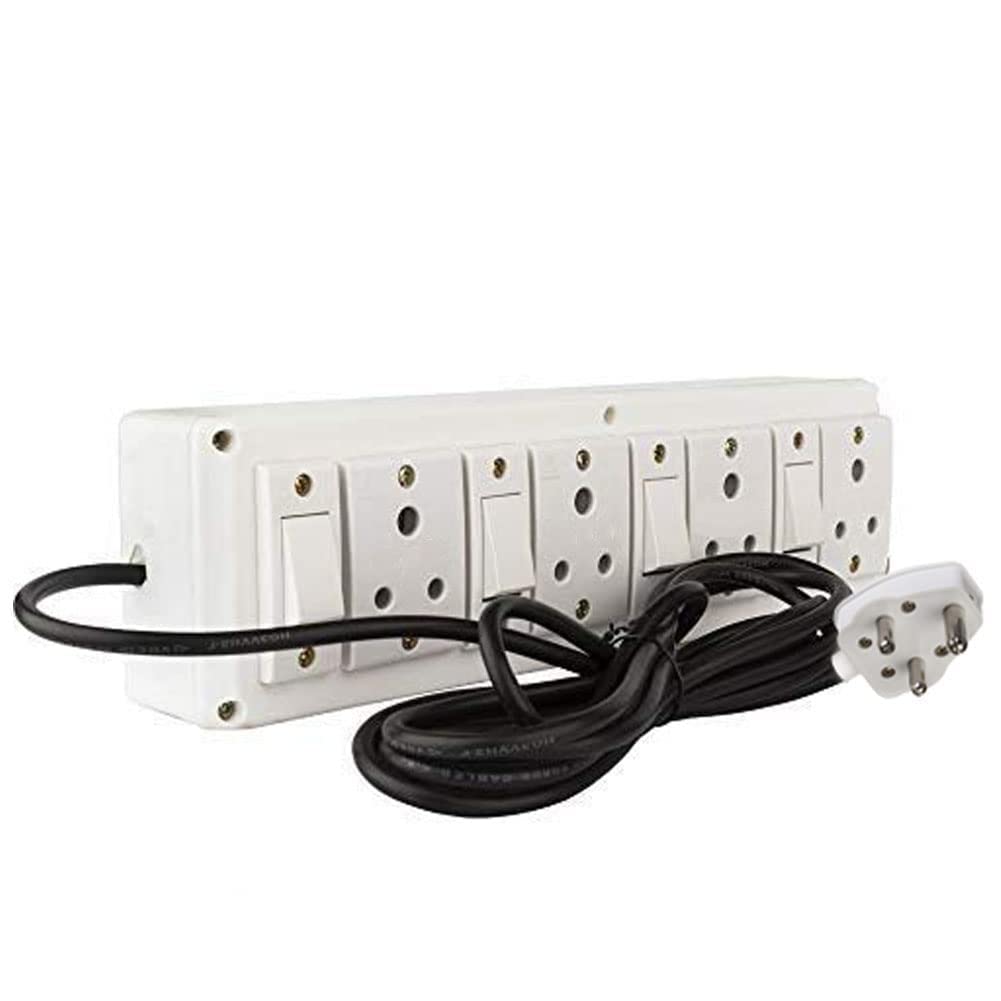 Glass Pro+ 230 volts PVC Extension Junction Box for Multiple Electrical Appliances 4 Strip Surge Protector PVC Spike Box - 5 Meter Cable (Ivory)